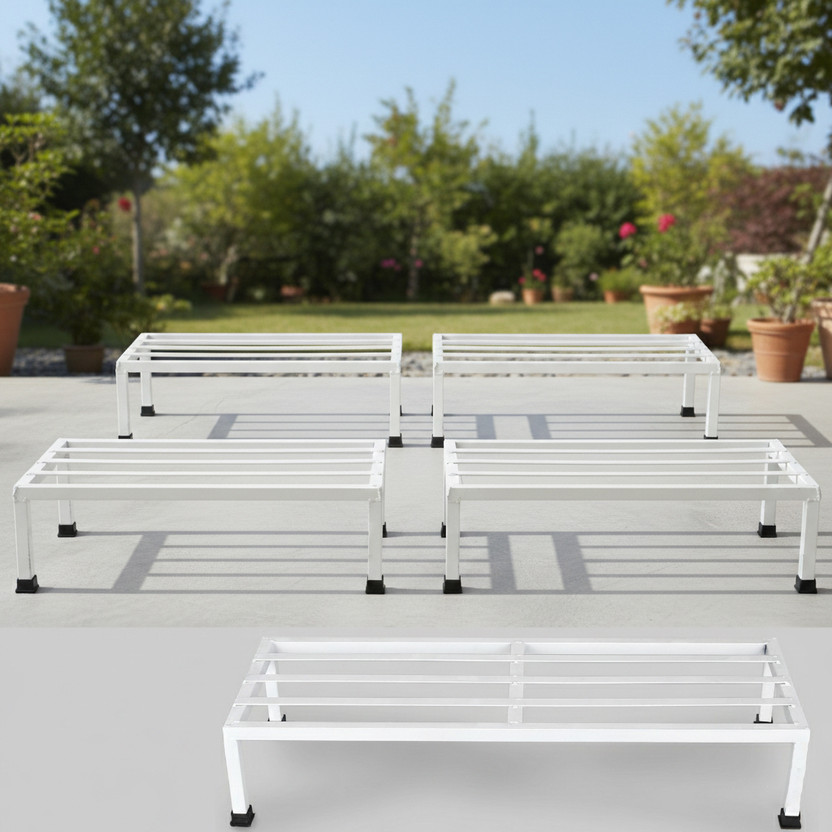 Green Gardenia Heavy-Duty 7 Layer Coating Plant Stand for Indoor & Outdoon | White- QTY 4 Plant Container Set(Pack of 4, Metal)