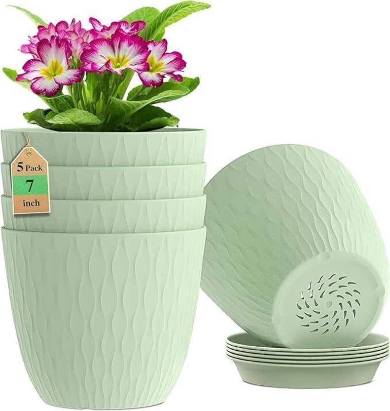 Vrajpolyplast Big Size Plastic Flower Pot Set for Indoor Outdoor Plants (Pack of 5) Plant Container Set(Pack of 5, Plastic)