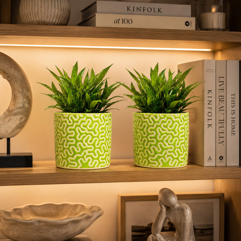 Gupta Homes Green RD-1 Pipe Ceramic Pot Size 4x4inch GH0022-08 Plant Container Set(Pack of 2, Ceramic)