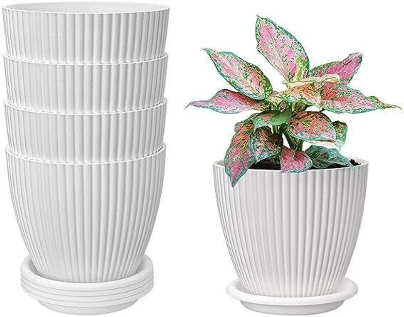 COZYBUYER Muddstyles Home Balcony Deccor Plastic Mega pot 7inch Planter set Plant Container Set(Pack of 5, Plastic)