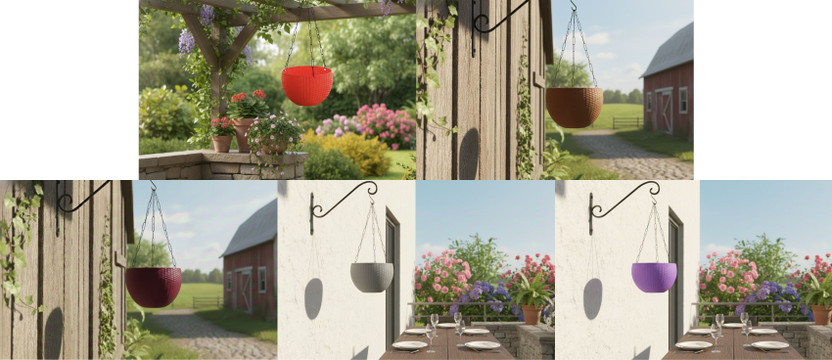 bee positive Plastic Grow Planter Woven Hanging FlowerPot with Chain Hang Plastic Pot Multi Plant Container Set(Pack of 5, Plastic)