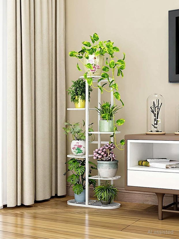 EzzuCrafts 7 POT STYLISH PLANTER STAND FOR INDOOR OUTDOOR BALCONY (WITHOUT POT) Plant Container Set(Metal)