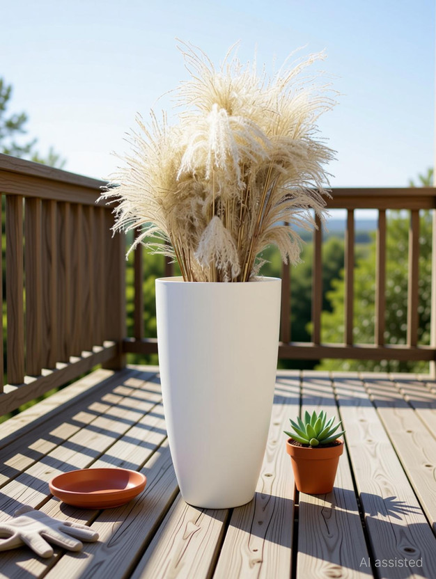 PlantiQue Plastic White Tower Pot 14 inch Plant Container Set(Plastic)
