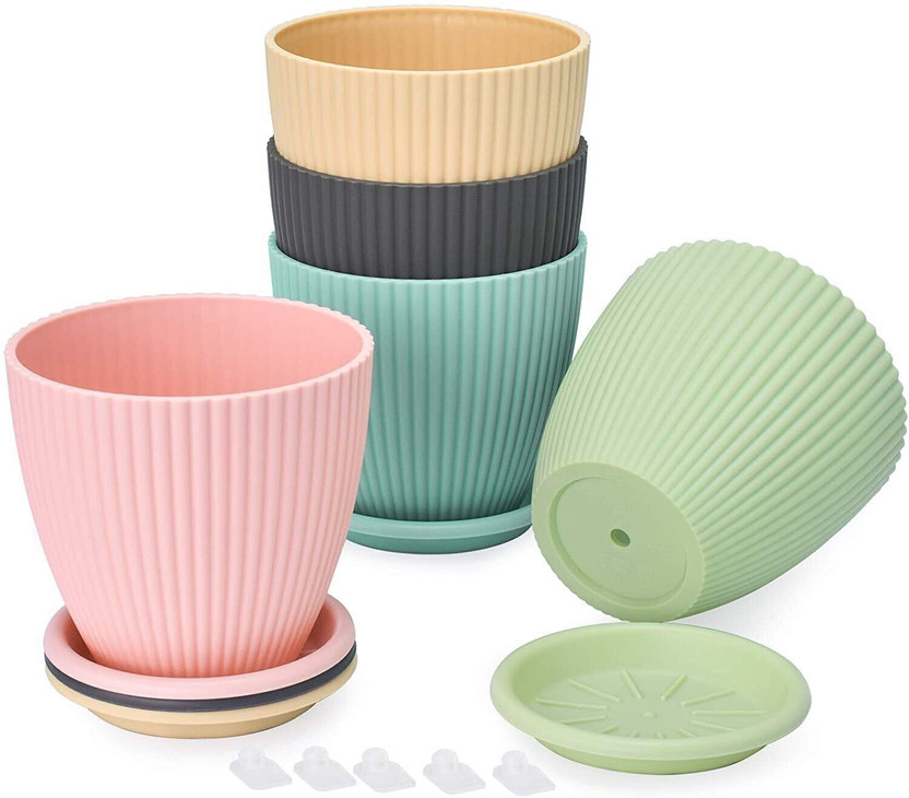 cassava Flower Pots with tray for Home & Decoration Planters,Terrace,Garden Etc Plant Container Set(Pack of 5, Plastic)