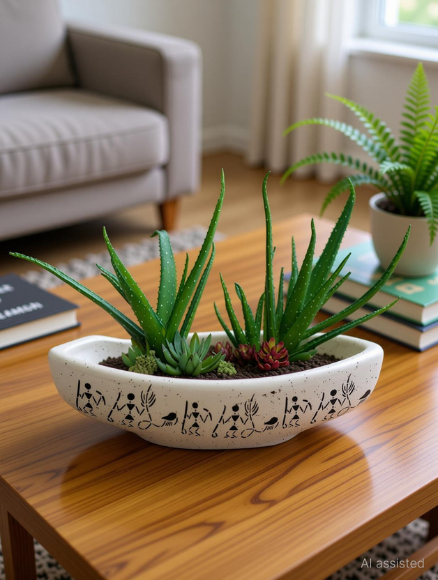 GleamSun Ceramic Bonsai Tray Pot Planter , Size 10 INCH, Color White, Pack of 1 Plant Container Set(Ceramic)