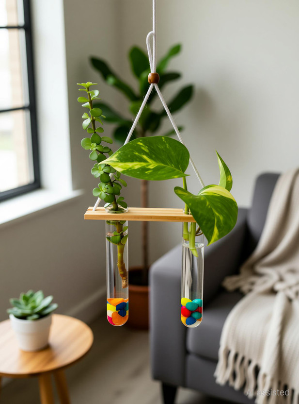eeka Eye Soothing Beautiful Hanging Glass Propagation Planter Plant Container Set(Glass, Wood)