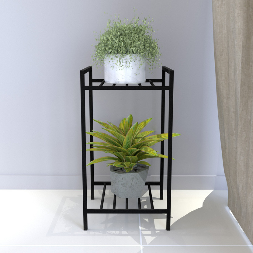 Hs Retail 2-Tier Flowerpot Display Shelf Stand/Multipurpose Plant stand Rack-Black Plant Container Set(Metal)