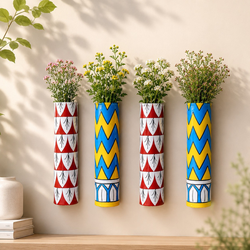Garden Deco Colorful Magnetic Pot Set of four Multipurpose Decorative Storage Containers Plant Container Set(Pack of 4, Metal)