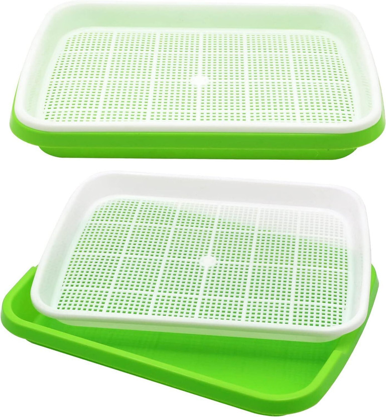 Kripara Sales Micro Greens Growing Seed Sprouting Tray Kit Germinating for Healthy Wheatgrass Plant Container Set(Pack of 2, Plastic)