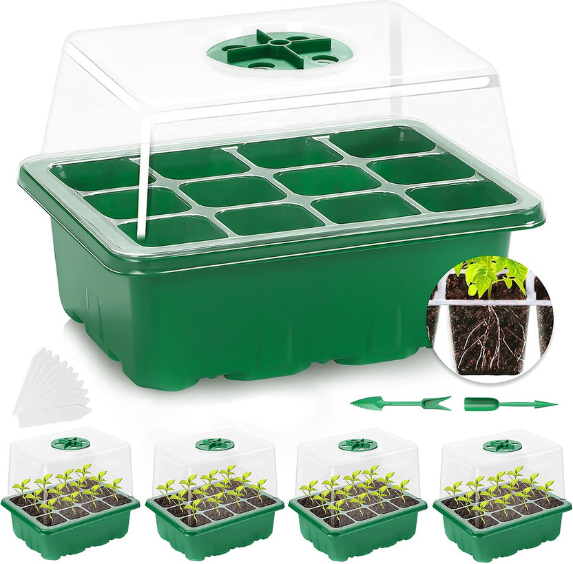 HASTHIP 5Pcs Seedling Boxes Tool Kit with 12 Seedling Tray, Labels Plant Container Set(Pack of 5, Plastic)