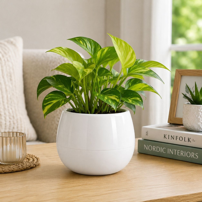 kaazamart White Mini Planter | Indoor Pot for Desk, Home & Office Decor Plant Container Set(Plastic)