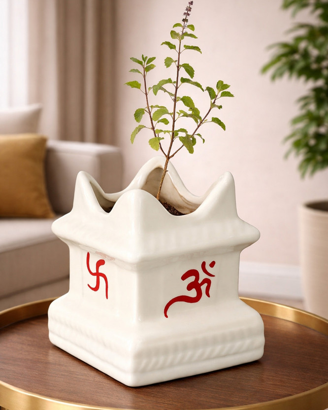 ASCERAMIC Tulsi pot Plant Container Set(Ceramic)
