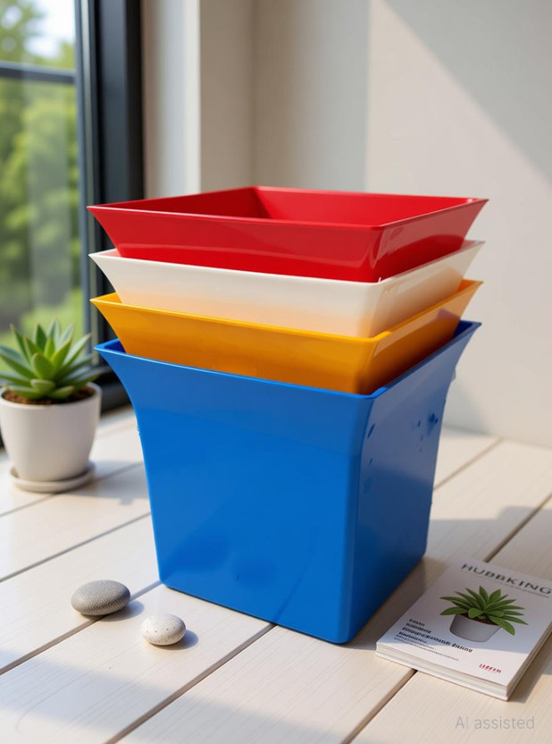 HUBBKING Plastic 10 Inch Uber Gamla/Planter/Pot Square Multi Height 9" Inch Plant Container Set(Pack of 4, Plastic)