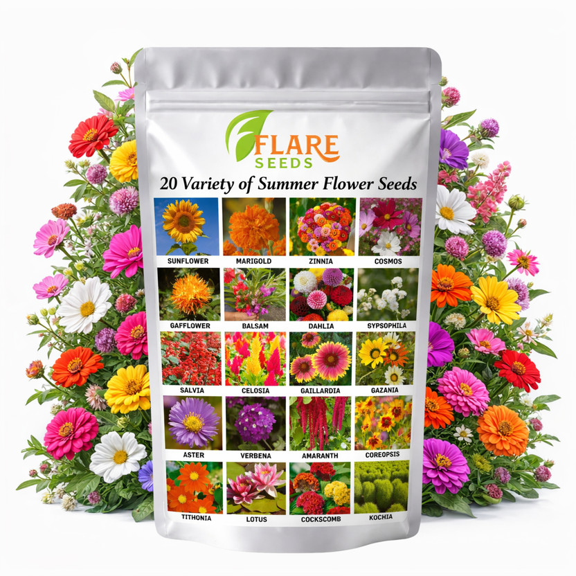 FLARE SEEDS 20 Variety Of Summer Flower Seeds Combo Pack For Home Gardening Seed(20 g)