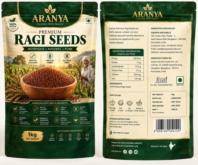 Aranya Premium Whole Grain Organic Ragi 1Kg Seed Seed(1 kg)