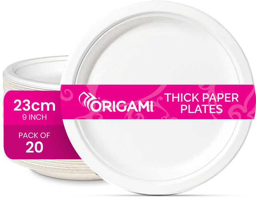Origami Round 9 Inch (23cm) Biodegradable & Eco-friendly Sugarcane Paper Plates Dinner Plate(Pack of 20)