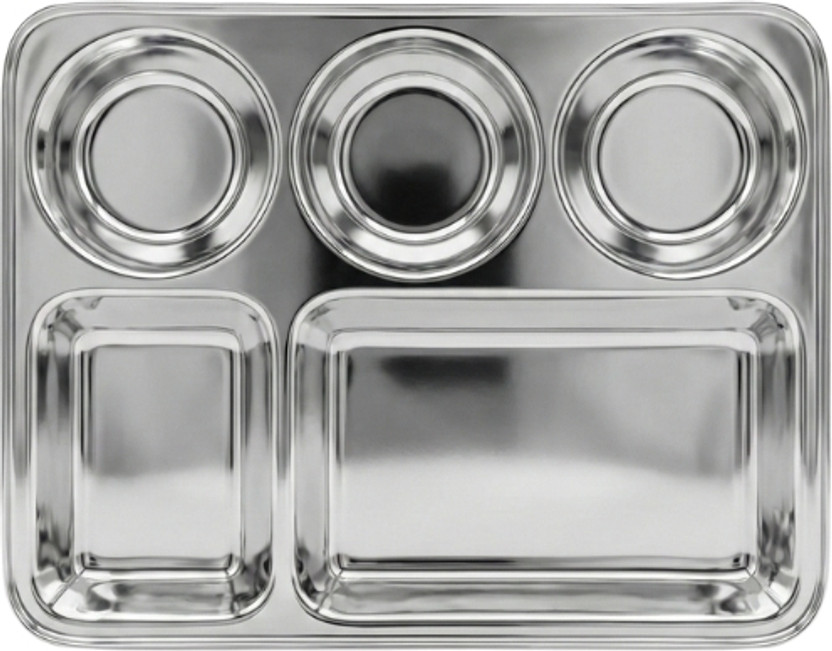 Skylone Stainless Steel 5 Compartment, Ideal for Home, Hotel & Restaurant Dinner Plate(Pack of 2)