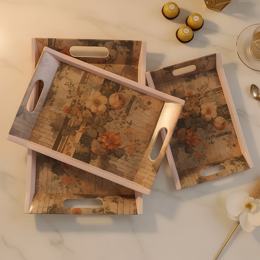 UPC Melamine Serving Tray, Leaf Set of 3 (Small, Medium and Large Size) Tray(Pack of 3, Microwave Safe)