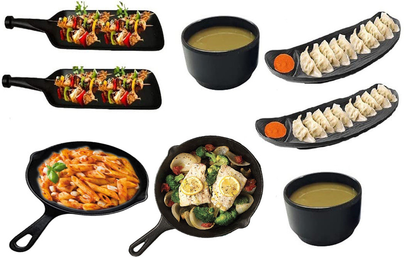 ZIDO Premium_2 Platter B-877,B-447,B-793, 2 Dip Bowl B-958_h156 Sizzler Tray(Pack of 8)