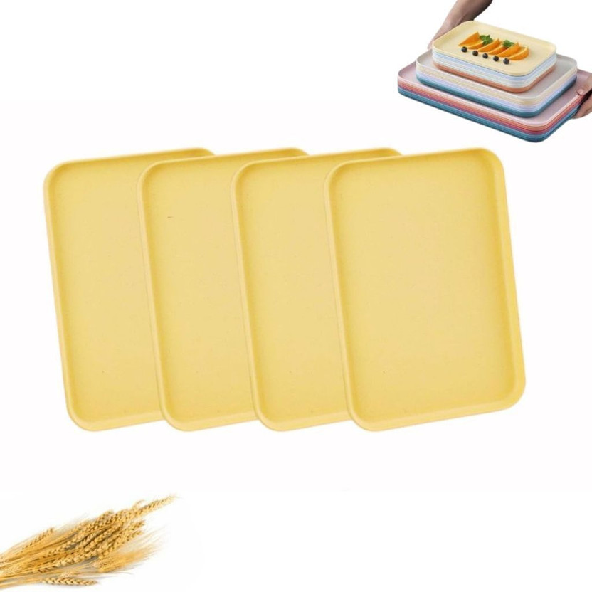 Sugaalsu Wheat Straw Rectangular Cafeteria Trays Bulk Serving Platter Food Service_New) Tray(Pack of 4)