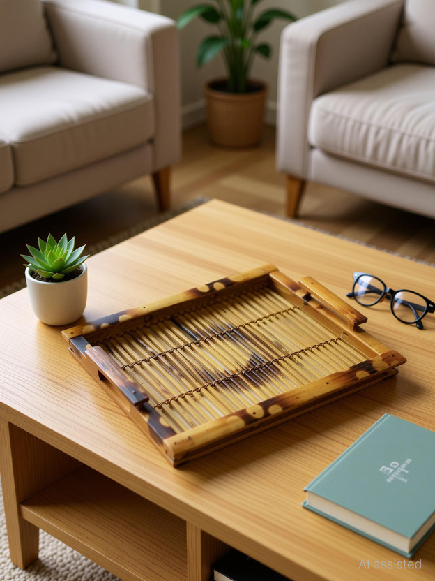 Prakritikbliss Hand Made Beautiful Big Eksel Bamboo tea/Dining Serving Tray