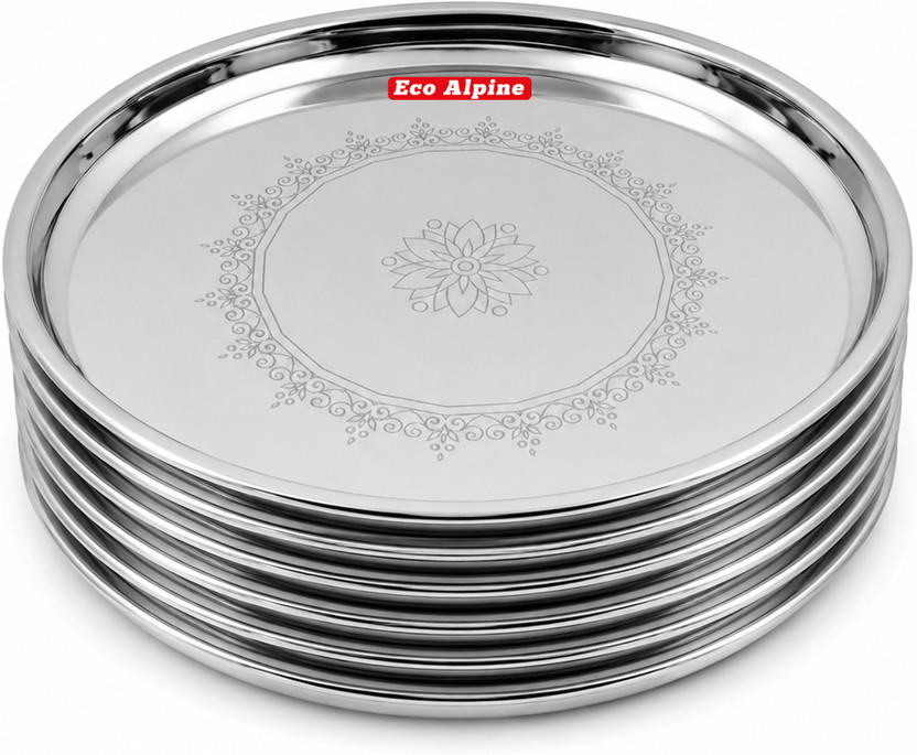 Eco Alpine Appliances Plate Set Steel Plate Set 6 Dinner Plates Full Size 29.5 cm Plates Steel Dinner Plate(Pack of 6)