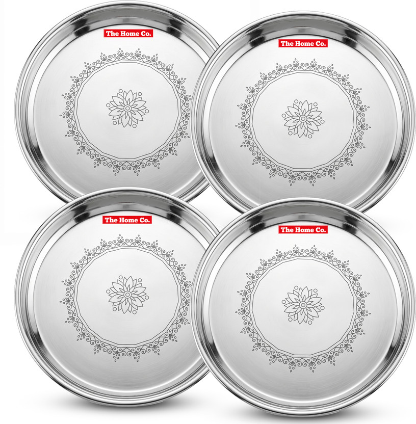 The Home Co Plate Set Steel Plate Dinner Plates 31.5 cm Pack of 4 Plates for Dinner Dinner Plate(Pack of 4)