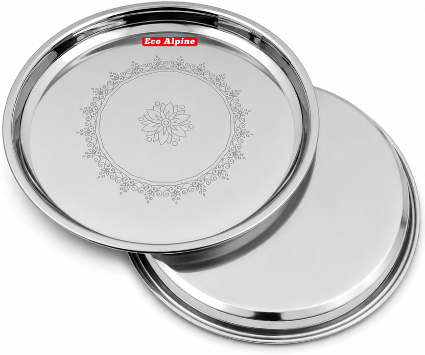 Eco Alpine Appliances Plate Set Steel Plate Dinner Plates 31.5 cm Pack of 2 Lunch Plate Dinner Plate(Pack of 2)