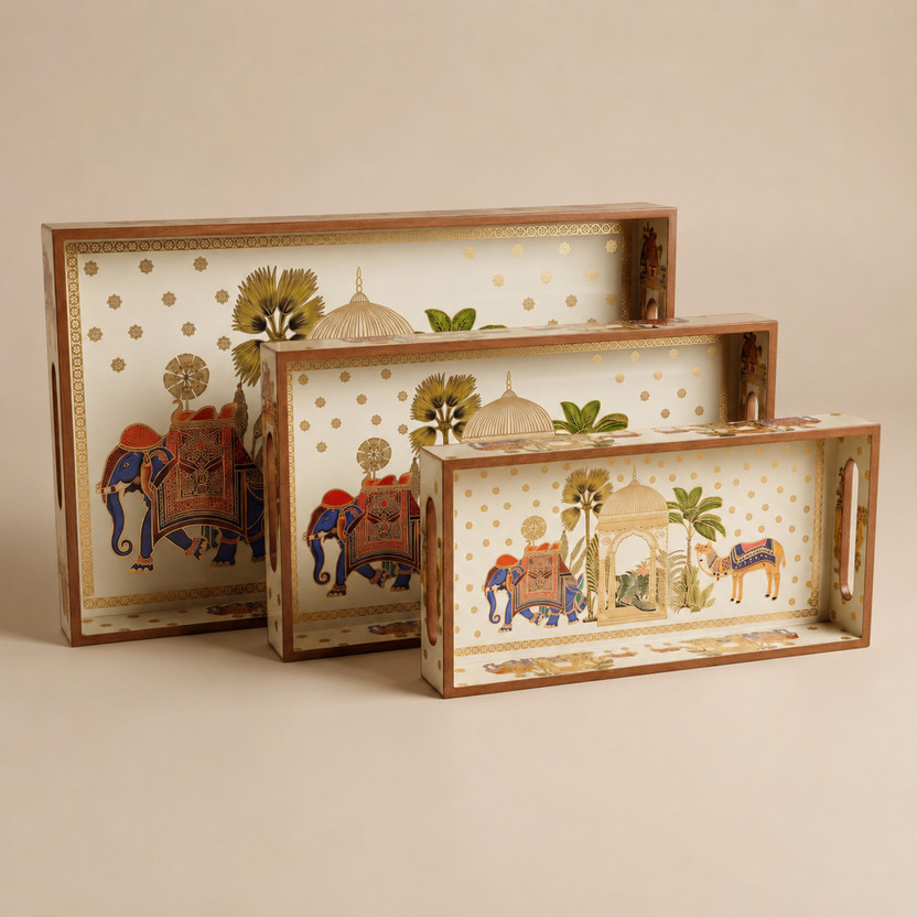 amimashop amimashop Wooden Tray Set of 3 with Premium Design Tray(Pack of 3) - Flipkart Deal