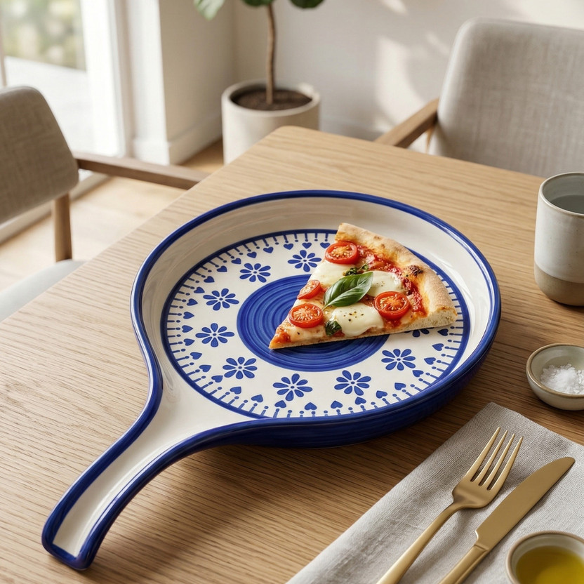 Brills Brills Blue Floral Pizza Serving Plate for Snacks & Party -Food Grade Dishwasher Safe - Pizza Tray(Microwave Safe) - Flipkart Deal