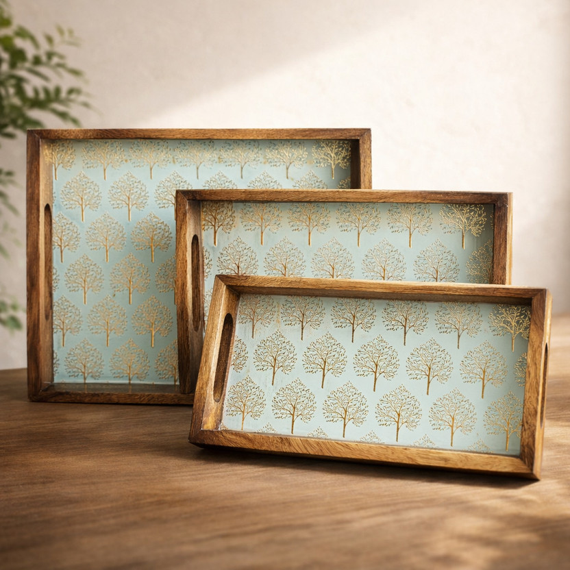 amimashop Wooden tray set of 3 |Wooden tray for decoration Tray(Pack of 3)