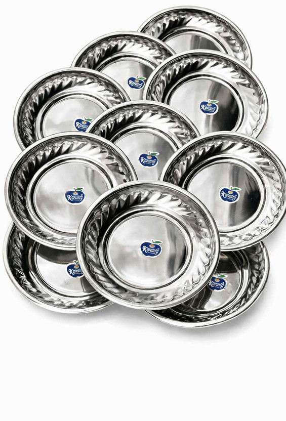 kwi Premium Stainless Steel Dinner Plate Set of 10 (6.5 inch) Half Plate(Pack of 10, Microwave Safe)