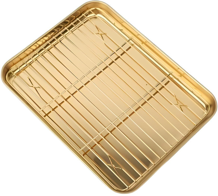 Lexara Golden Stainless Steel Baking Sheet Pan for Oven Cookies Cake Pizza Baking Roasting Pan 26 cm diameter 1 L capacity(Stainless Steel, Non-stick, Induction Bottom)