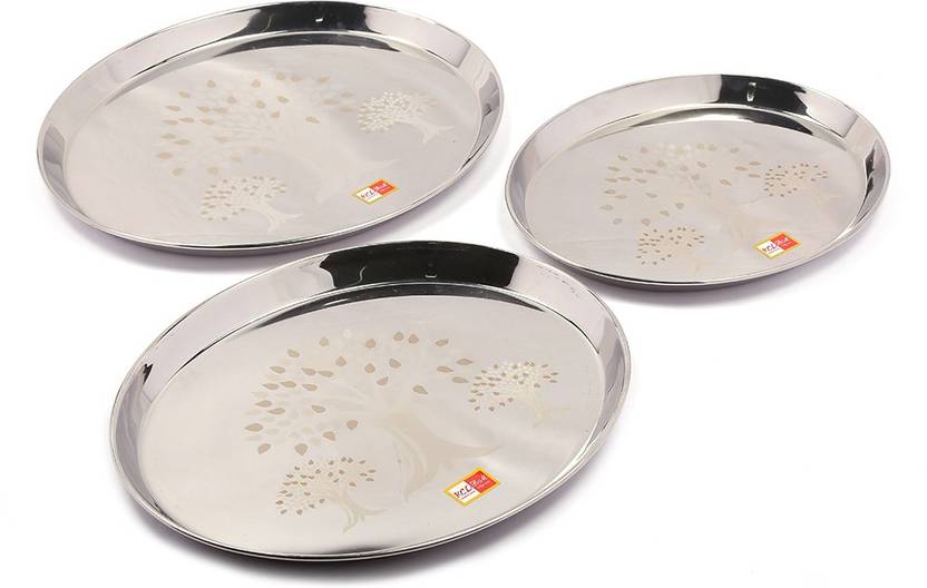 KCL Stainless Steel Oval Serving Tray with Design3pcDimensions25cm
