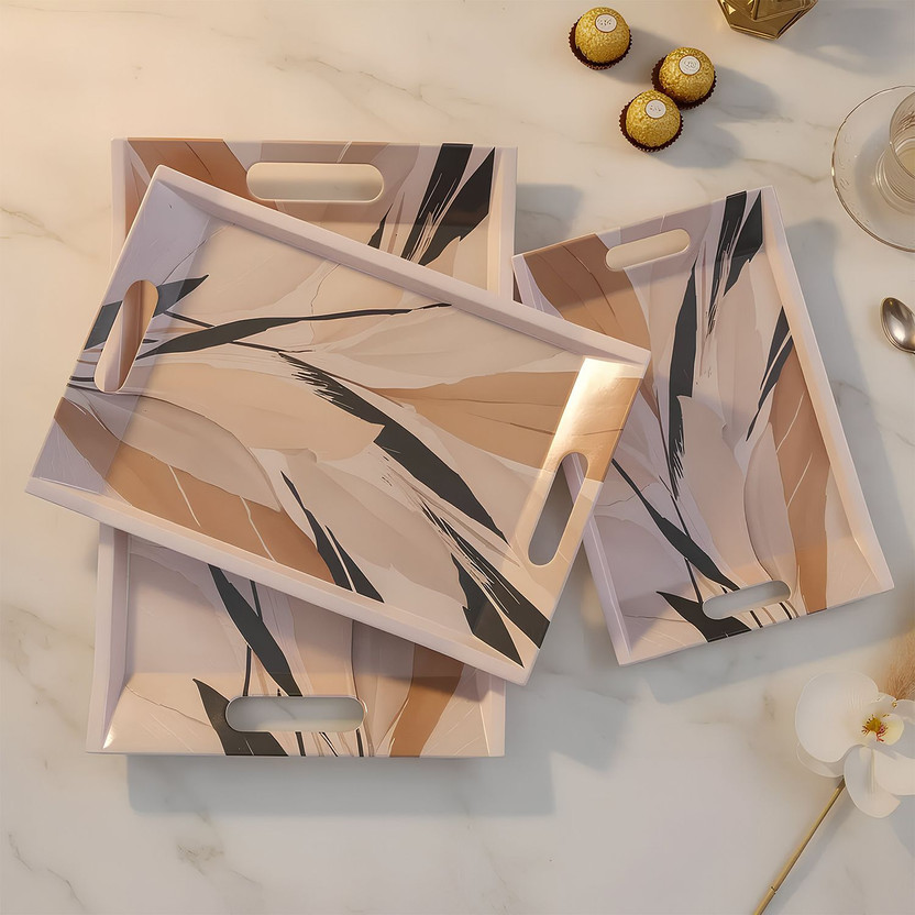 UPC Melamine Serving Tray, Leaf Set of 3 (Small, Medium and Large Size) Tray(Pack of 3, Microwave Safe)