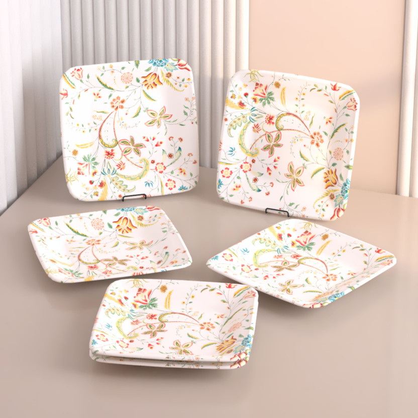 Castleite Bliss Coastal Charm Melamin Side Plates Set for Serving Snacks, 7 Inches Quarter Plate(Pack of 6)