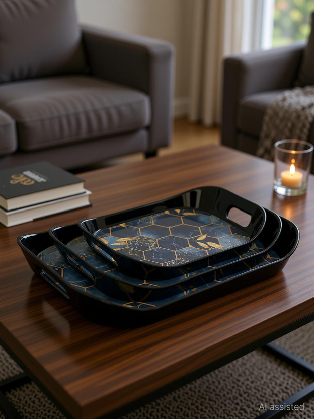 Finner premium Era Serving Tray Set of 3 Honeycomb Design Pure Melamine Tray(Pack of 3)