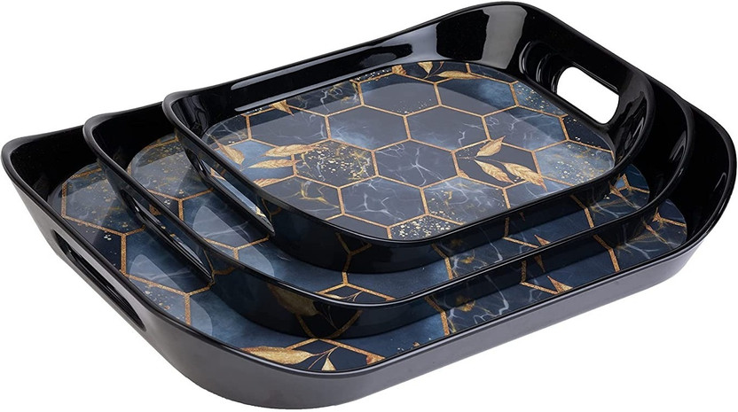 Finner premium Era Serving Tray Set of 3 Honeycomb Design Pure Melamine Tray(Pack of 3)
