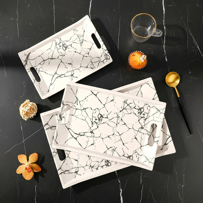 UPC U.P.C. Melamine Multicolor Serving Tray, Set of 3 (Small, Medium and Large Size) Black Series Tray Tray(Pack of 3, Microwave Safe)