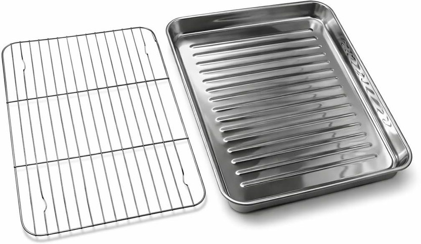 crega Stainless Steel Baking Oven Sheet Tray, Bacon Pan and Cooling Rack Baking Dish(Microwave Safe)