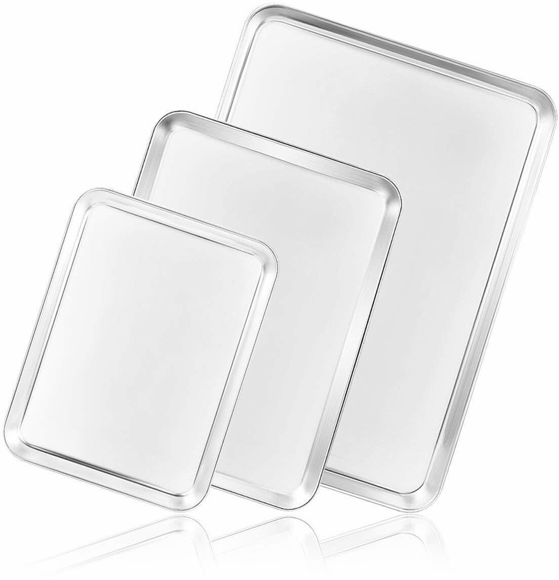 JAYCO Cookie Sheet Baking Sheet Set of 3, Stainless Steel Baking Pan, Professional Bakeware Oven Tray Tray(Pack of 3, Microwave Safe)