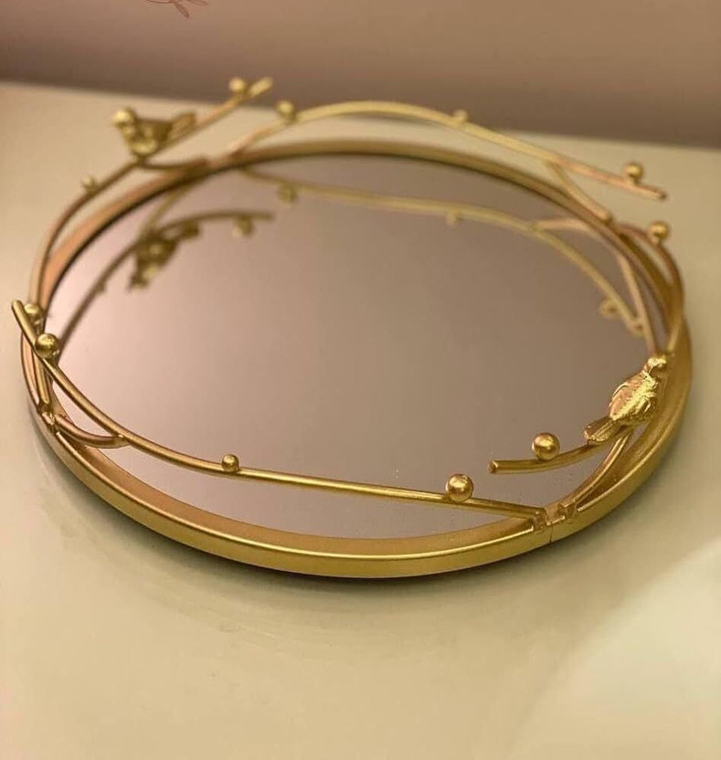 HOUSOPIA Golden Bird-Themed Decorative Metallic Frame Mirror Tray – Luxe Home Decor Tray