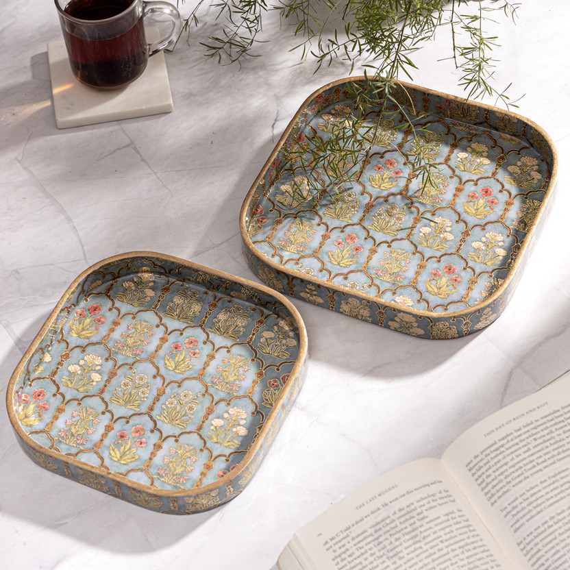 DULI DULI Set of 2 Jharoka Design Serving Tray for Festive Gifts 9x9 & 8x8 Inches Tray(Pack of 2) - Flipkart Deal