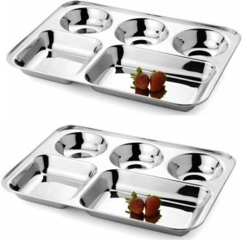 Cuttales BHOJAN THALI SET OF 2 PIECES 5 COMPARTMENTS EACH Dinner Plate(Pack of 2, Microwave Safe)