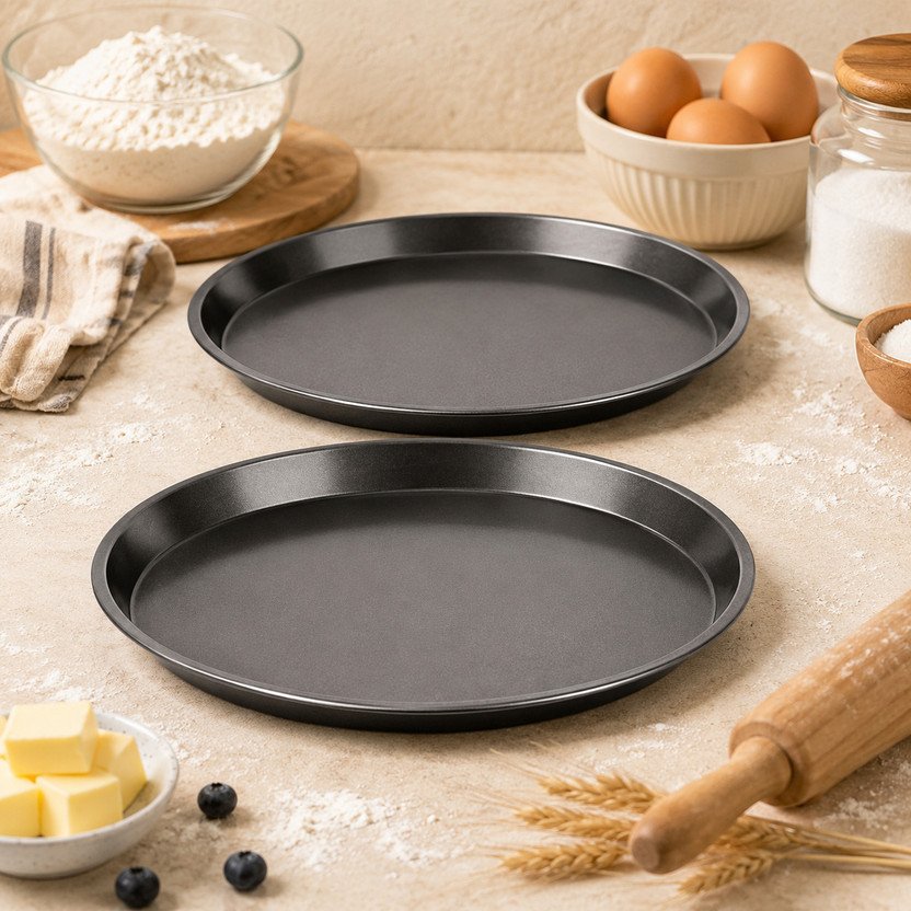 ALAMDAAR Non Stick Round Pizza Baking Tray BakeWare Plate Mould Tools Microwave Oven OTG Pizza Tray(Pack of 2, Microwave Safe)