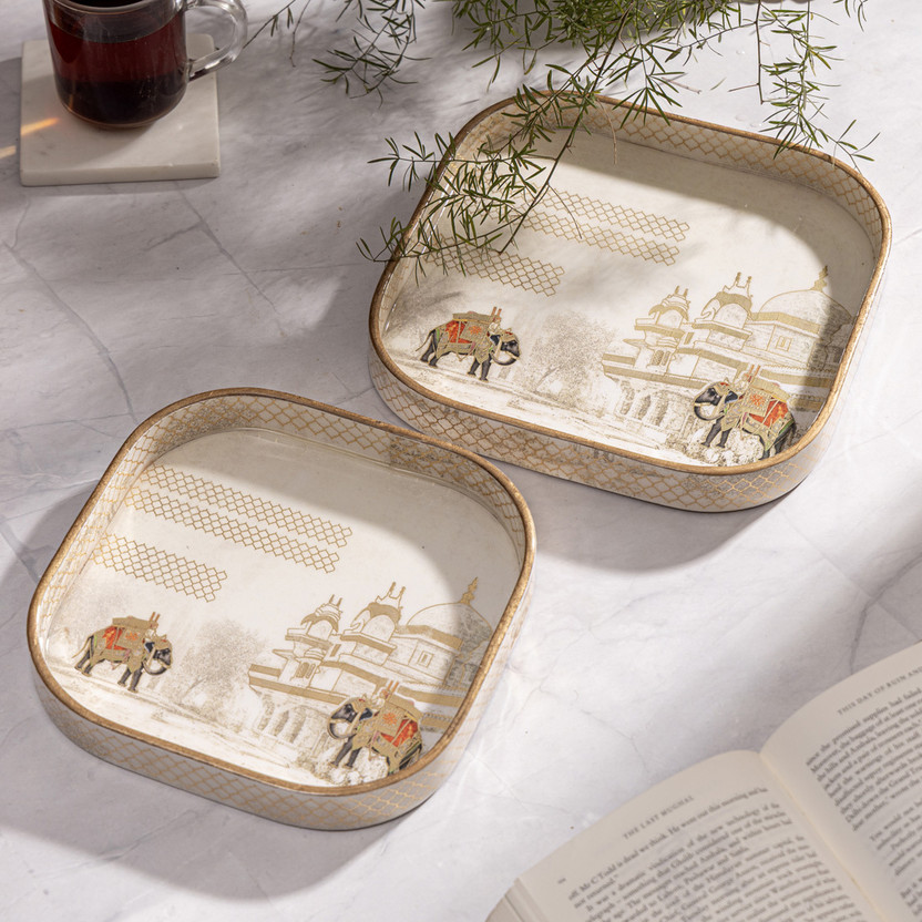 DULI DULI Glossy Enamel Coated Decorative Tray Set for Home, Kitchen & Gifting Tray(Pack of 2) - Flipkart Deal