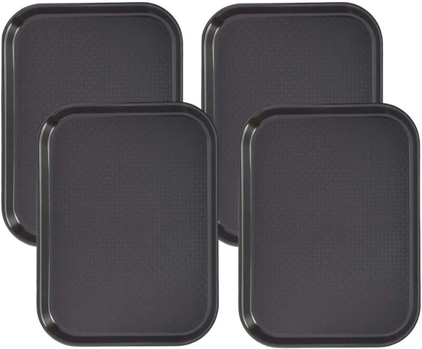 DSRPC High Raised Edges Rectangular Trays for Home Canteen 12×16 inch Red Plastic Tray(Pack of 4, Microwave Safe)