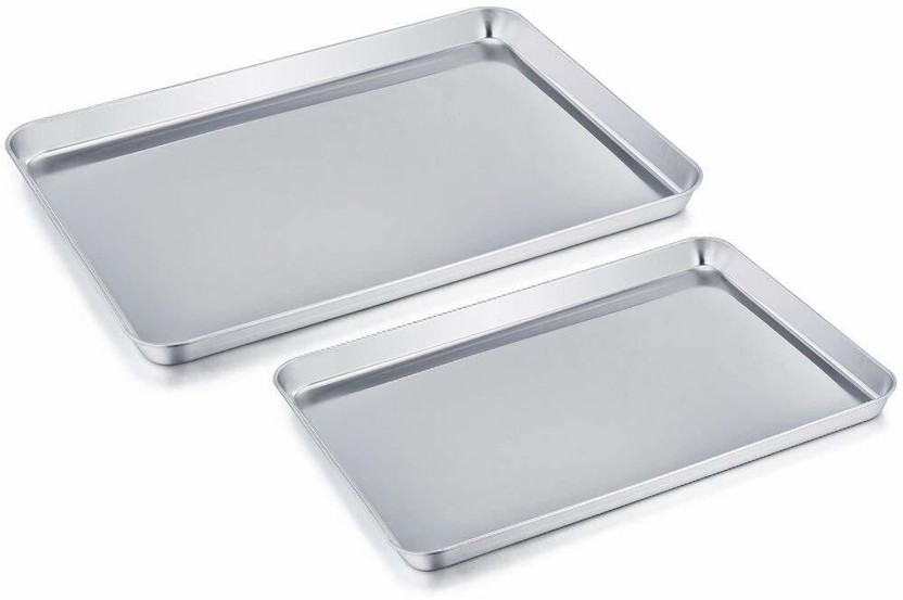JAYCO Stainless Steel Baking Sheet Bakeware Cookie Pan Tray Set Professional, Set of 2 Baking Pan(Pack of 2, Microwave Safe)