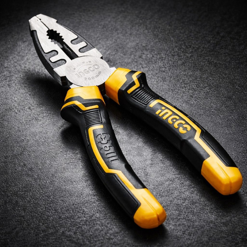 INGCO 8 Inch Professional Grade Combination Plier with Soft Grip Handle Combination Snap Ring Plier(Length : 8 inch)