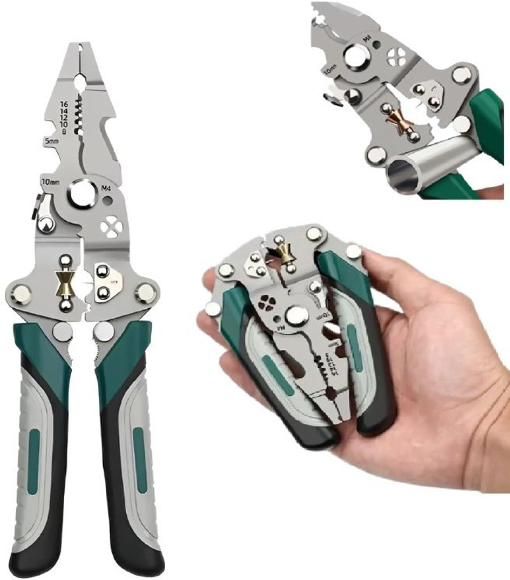Uroshi Folding Wire Stripper Tool Stainless Steel Multifunction Electrical Hand Tool Combination Snap Ring Plier(Length : 10 inch)